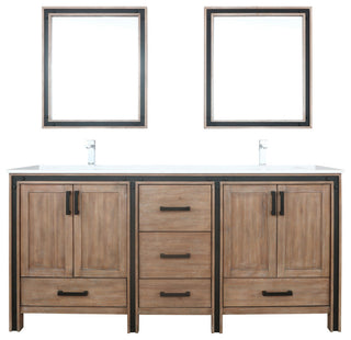 Ziva 72 Barnwood DB Vanity, Cultured Marble Top, Square Sink, 30 Mirrors, Faucet