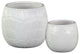 Low Round Pots Embossed Lines Design Body and Tapered Bottom, 2-Piece Set, White