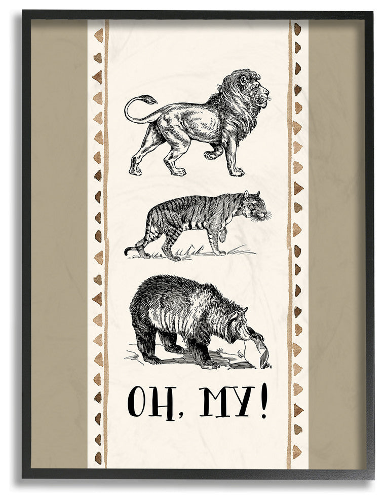Lions and Tigers and Bears Oh My Tribal Geo Triangles Framed Giclee, 16"x20"