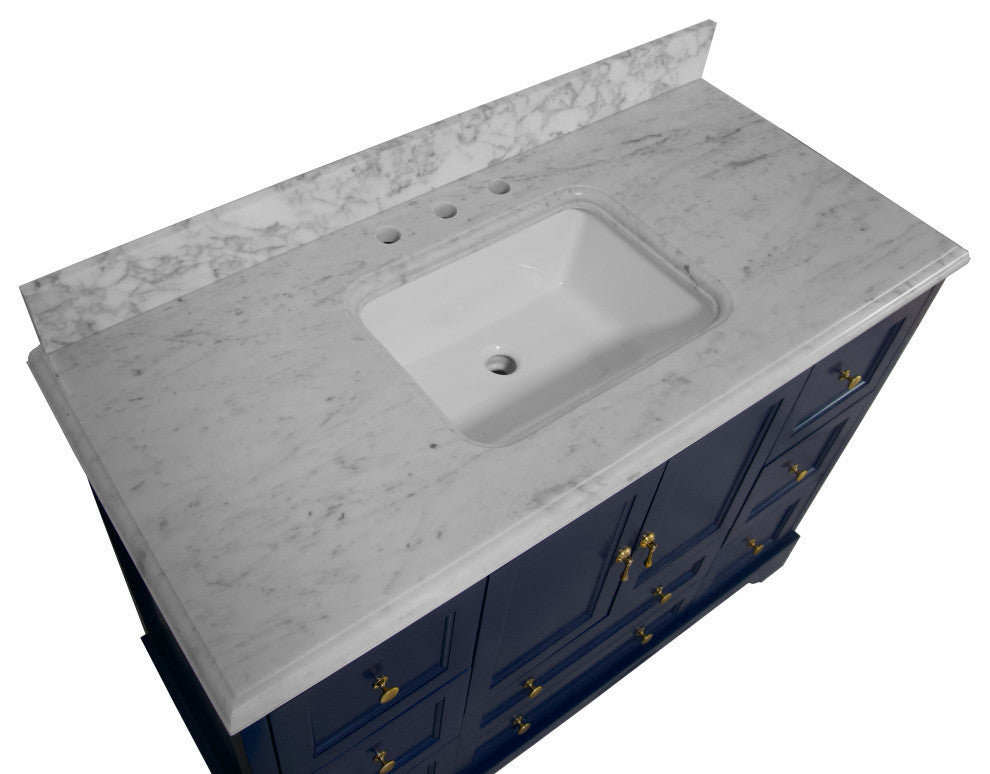 Madison 48" Bathroom Vanity, Royal Blue, Carrara Marble