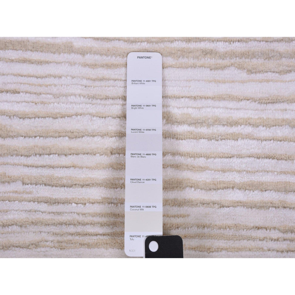 Ivory, Gabbeh Design, Silk with Textured Wool Hand Knotted Rug, 9'1" x 12'0"