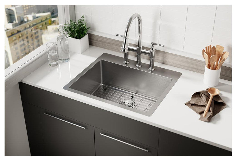 ECTSR25229TBG2 Crosstown Stainless Steel 25" x 22" Dual Mount Sink Kit, 2 Holes