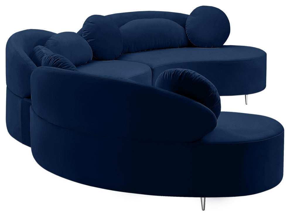 Vivacious Velvet Upholstered 3-Piece Sectional, Navy