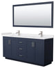 72"DBL Vanity Dark Blue, White Cult. Marble Top, Sinks, Nickel Trim, 70"Mirror