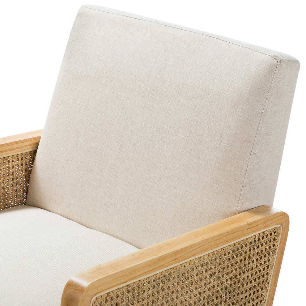 Delphine Cane Accent Chair, Rattan Armchair, Linen