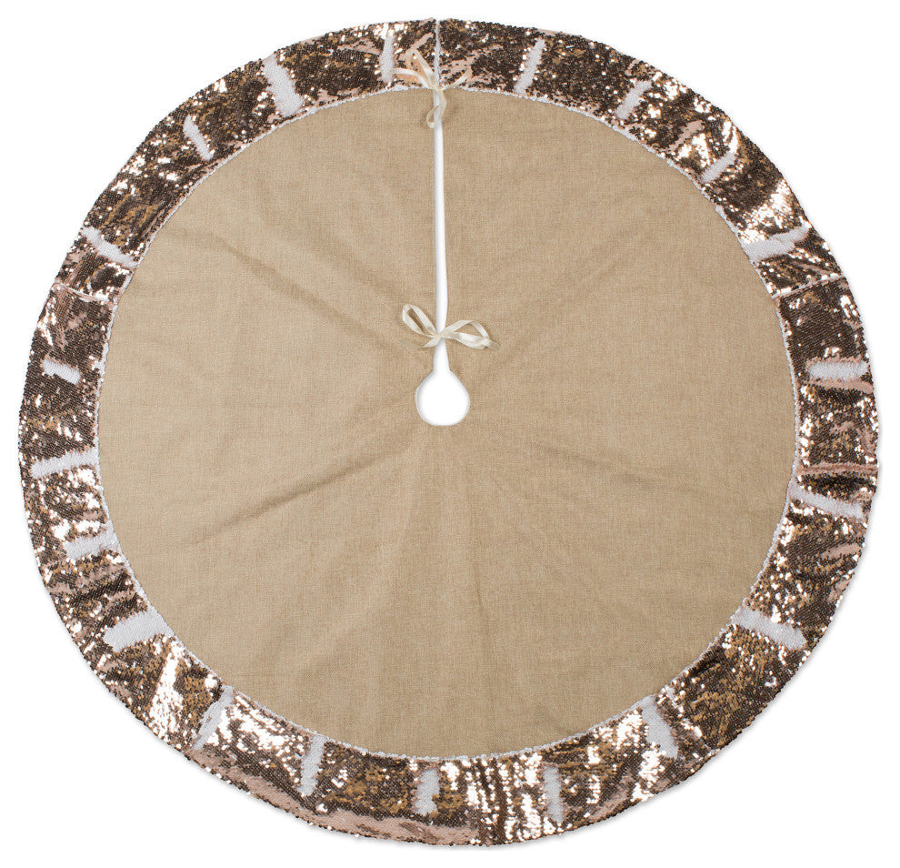 Holiday Tree Skirt Linen With Champagne Sequin Border