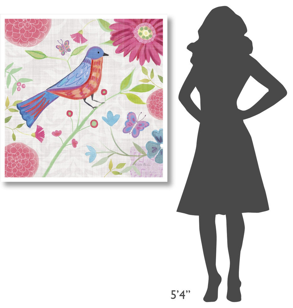 "Damask Floral and Bird II v2" Digital Paper Print by Farida Zaman, 38"x38"