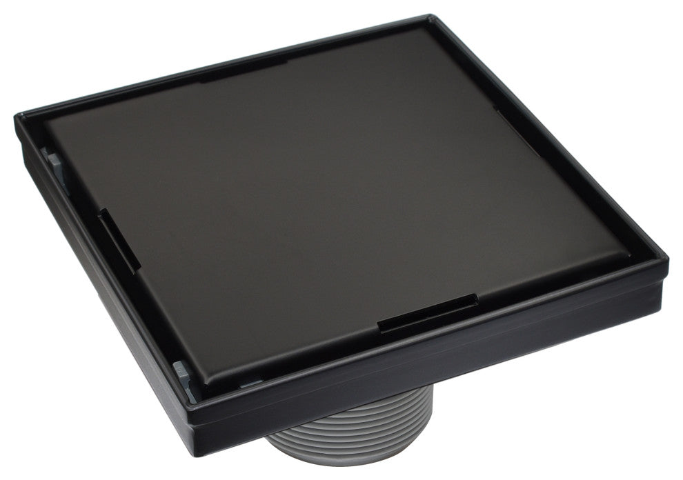 HEATGENE Square Shower Drain With Flat Cove, Matt Black, 4"