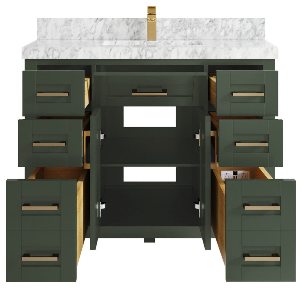 Cambridge 42 Single Sink Bath Vanity in Pewter Green 2" Carrara Marble