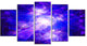 Bright Blue Fractal Space Theme, Abstract Canvas Art Print, 60"x32", 5 Panels