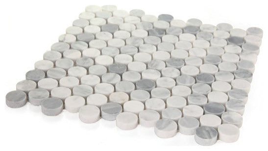 Mosaic Tile Marble Penny Coin Series, Gray White Matte