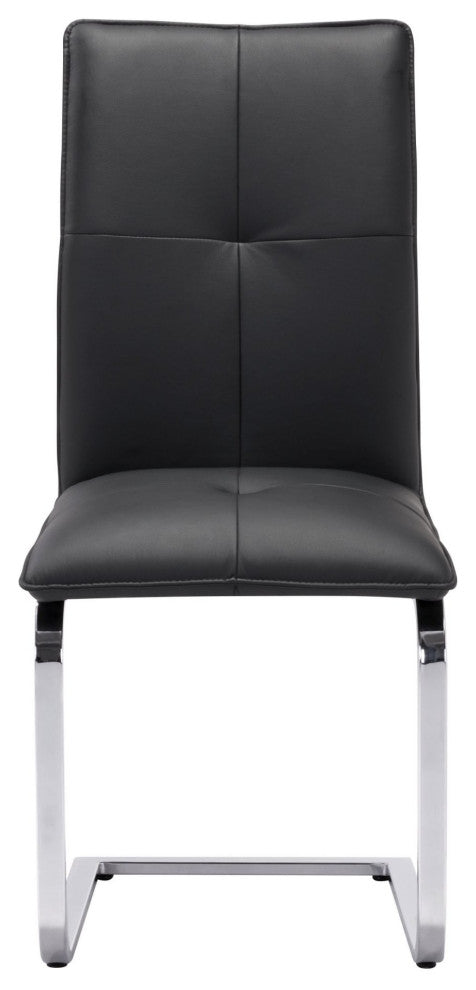 Dining Chair, Set of 2, Faux Vinyl Leather, Steel, Black, Chrome, Cafe Bistro