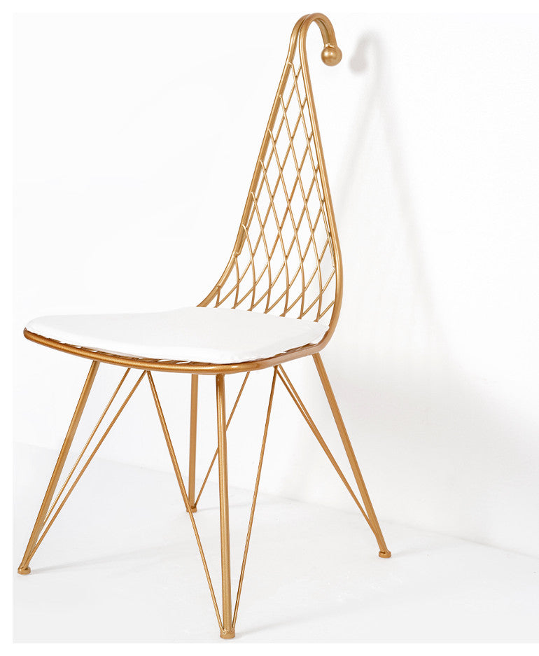Glam Metal Dining Chair Hollow with PU Leather Cushion in Gold Finish Chair