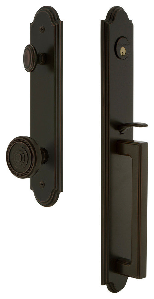 Arc 1-Piece Dummy Handleset, D Grip and Soleil Knob, Timeless Bronze, 848737