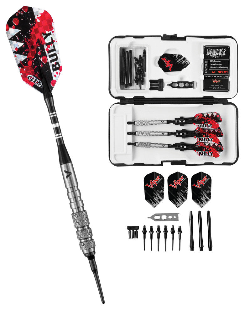 Bully Tungsten Soft Tip Darts, 3 Knurled Rings, 18 Grams