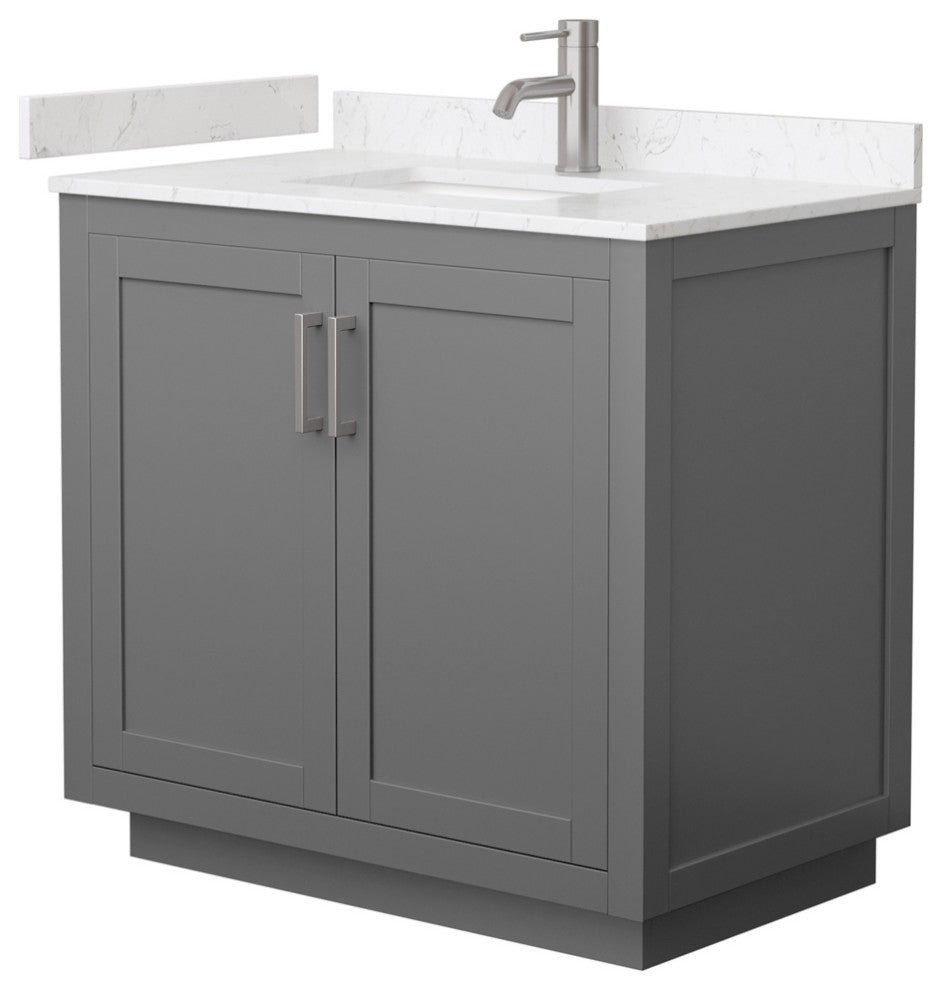 36"SGL Vanity Dark Gray, Light-Vein Carrara Cult. Marble Top, Sink, Nickel Trim