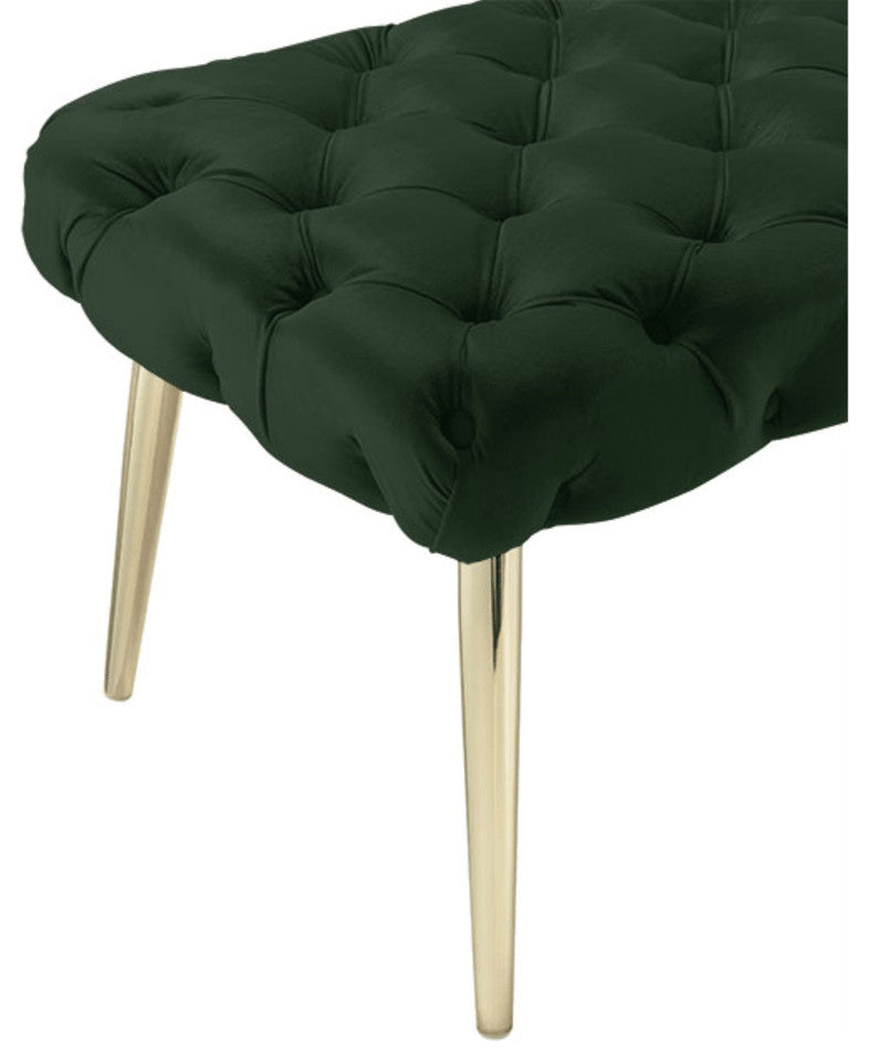 48" Hunter Green And Gold Upholstered Velvet Bench