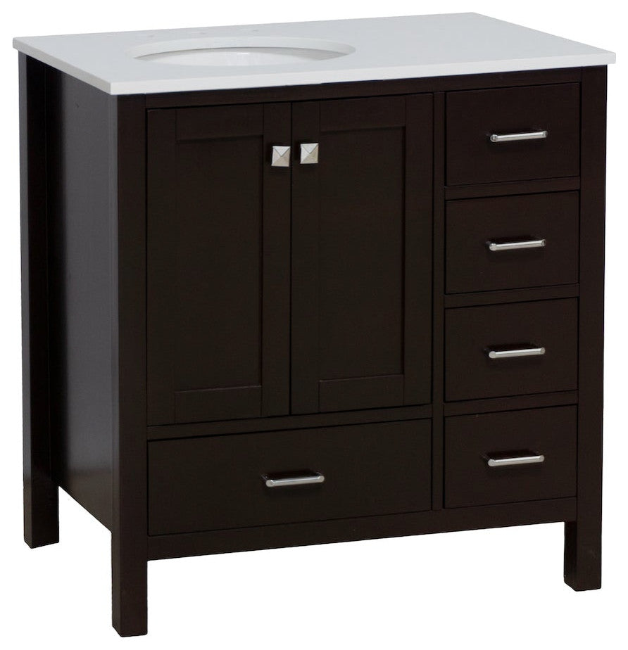 Horizon 36" Bathroom Vanity, Chocolate, Engineered White
