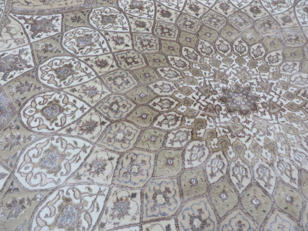 8'9x12, Hand-Knotted, Ivory Persian Tabriz Gombad With Silk Oriental Rug