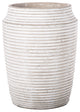 Round Cement Pot with Embossed Stripe Pattern Washed White Finish, Large