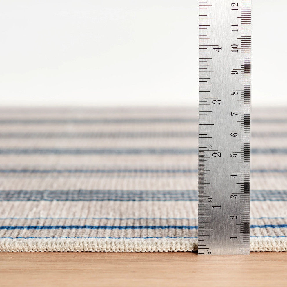 Dash & Albert Nimes Ticking Neutral Machine Washable Rug, Blue, 3' x 5'