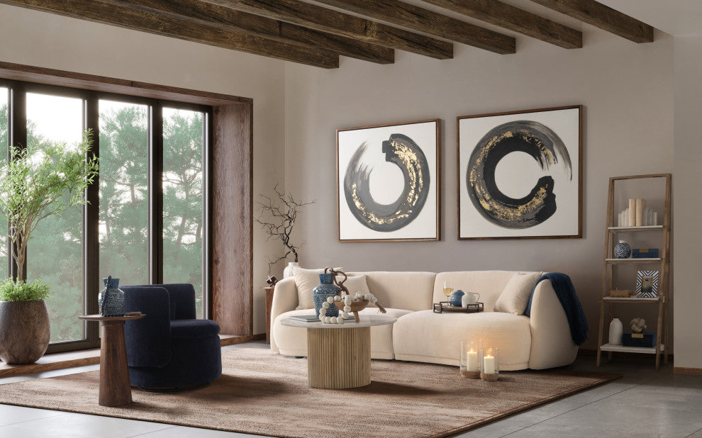 4-Seat Curved Sofa, Ivory/Beige