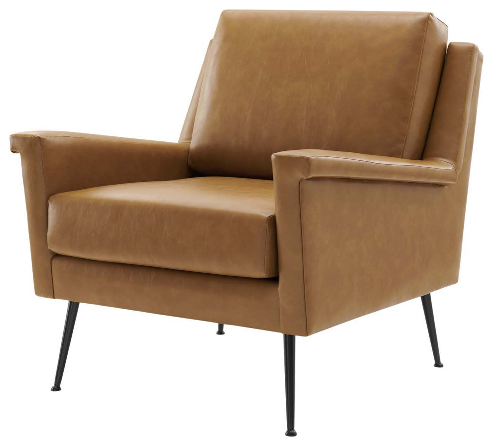 Armchair Accent Chair, Faux Vegan Leather, Black Tan, Modern, Lounge Hospitality