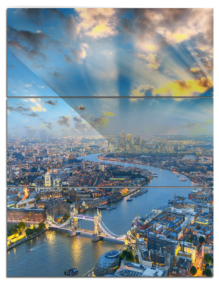 "Tower Bridge Area and City Light" Photo Metal Wall Art, 3 Panels, 28"x36"
