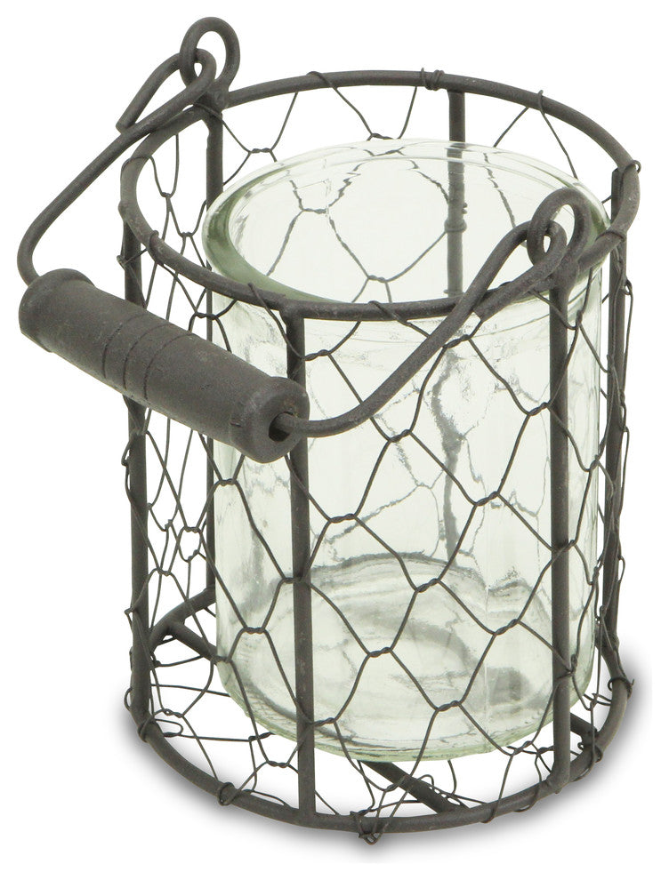 Glidden Basket With Glass Jar, Brown, Small