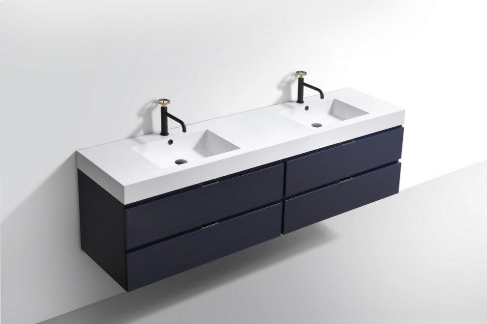 Bliss 80" Double Sink Wall Mount Bathroom Vanity, Blue