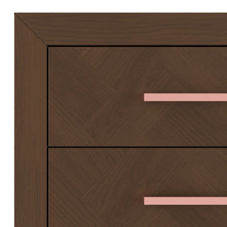 Modern Double Dresser, 6 Drawers With Soft Herringbone Pattern, Toasted Chestnut
