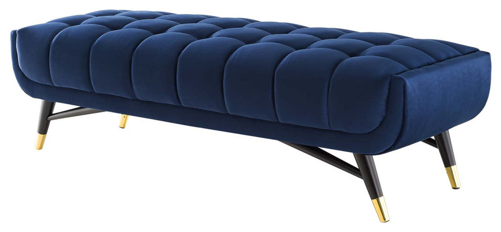 Accent Chair Bench, Velvet, Dark Blue, Modern, Living Lounge Hotel Hospitality