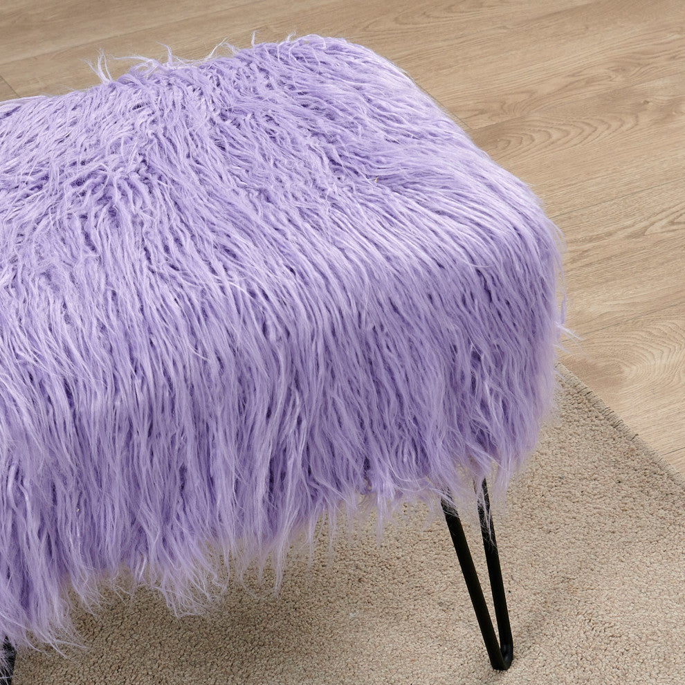 Mongolian Fur Ottoman, Lavender, 19''x13''x17''