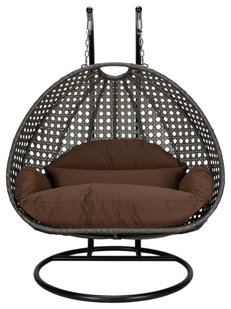 2 Person Charcoal Wicker Double Hanging Egg Swing Chair, Brown