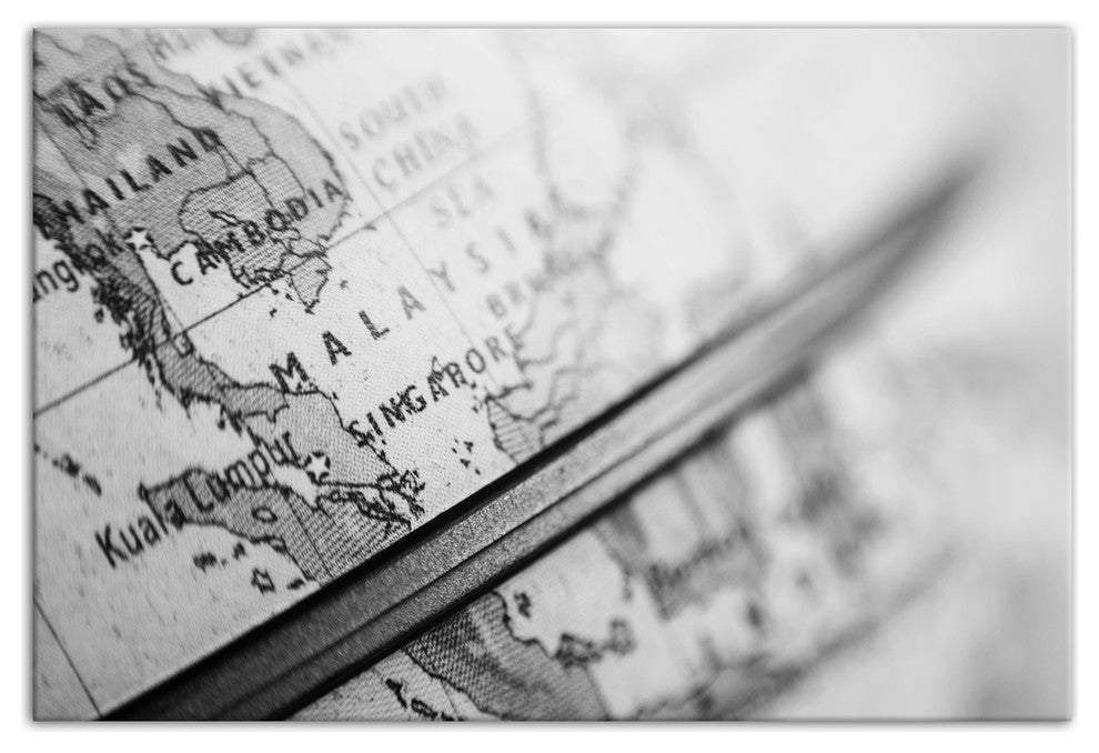 Black and White Globe 16"x24" Print on Canvas