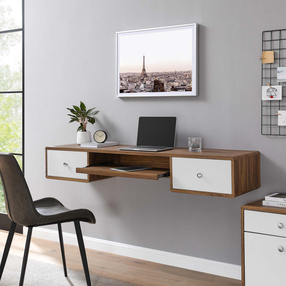 Computer Work Desk, White Walnut, Wood, Modern, Mid Century Home Office