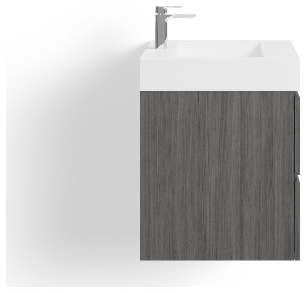 Boutique Bath Vanity, Vulcan Ash Gray, 24", Single Sink, Wall Mount