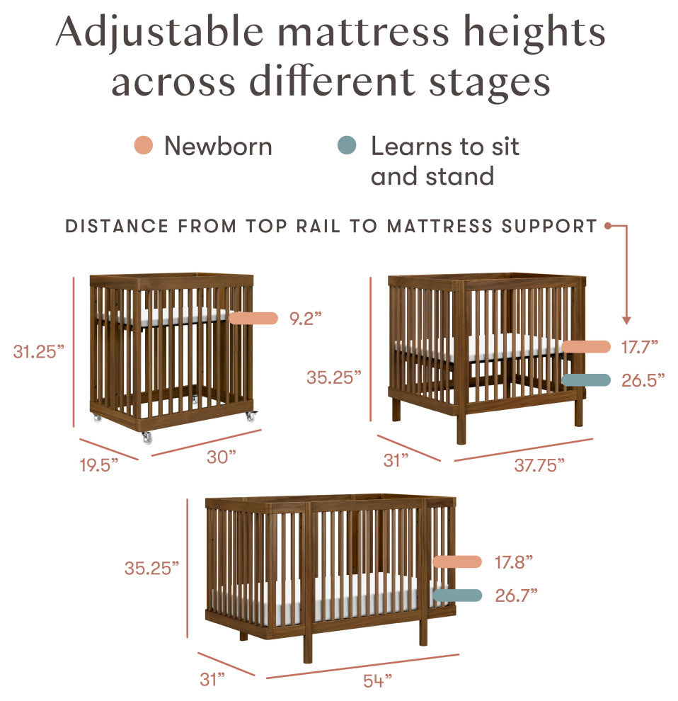 Pogo 8-in-1 Convertible Crib With All-Stages Conversion Kits, Natural Walnut