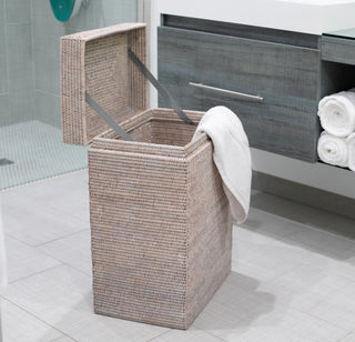 Artifacts Rattan Rectangular Hamper With Hinged Lid, White Wash