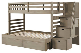 My Bed Now Everest 2-Drawer Twin-over-Full Wood Bunk Bed with Staircase in Brown