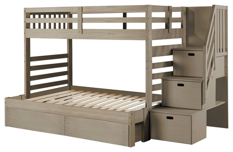 My Bed Now Everest 2-Drawer Twin-over-Full Wood Bunk Bed with Staircase in Brown