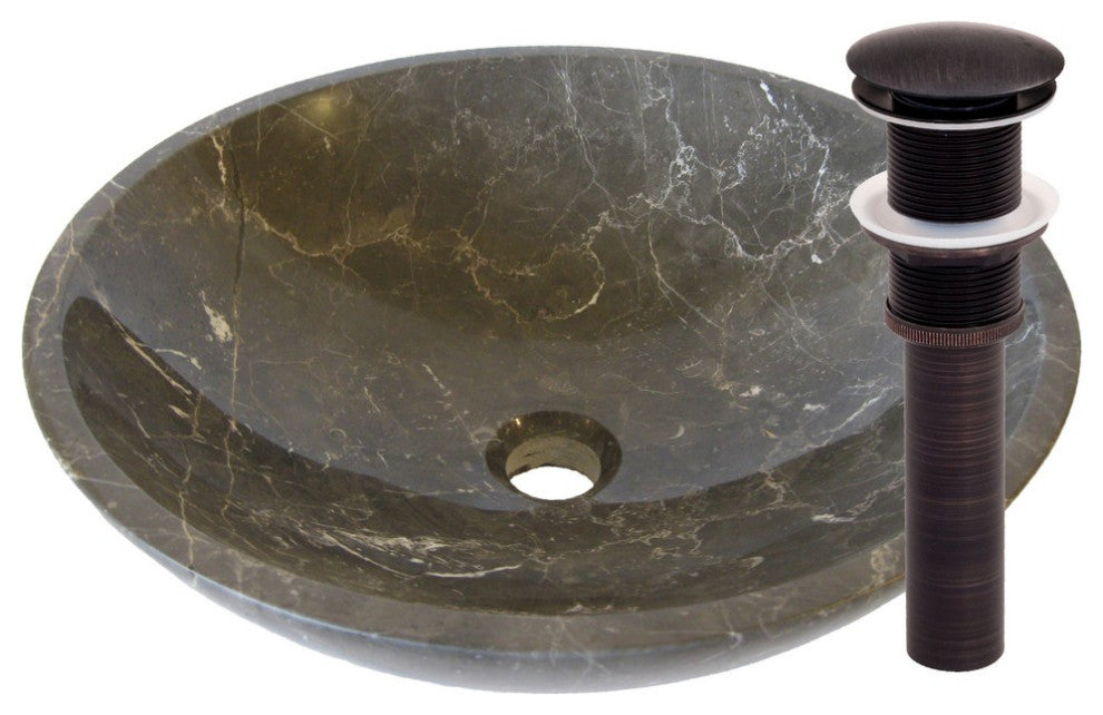 Novatto NOSV-CMORB Coffee Marble Vessel Sink With Oil Rubbed Bronze Drain