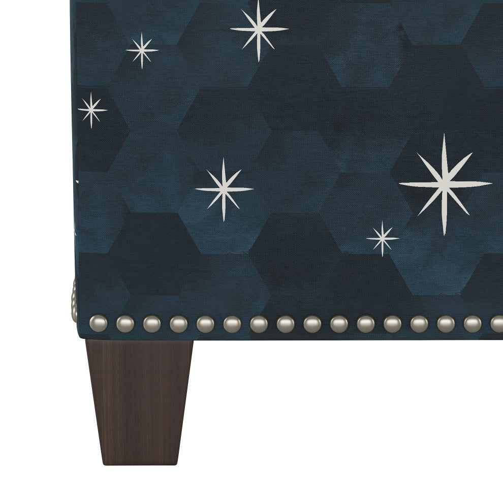 Quinn Square Nail Button Ottoman, Starlit Blue