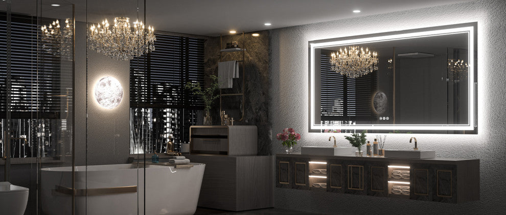Bathroom Wall Mirror, Frontlit/Backlit, Dimmable, 72"x36"