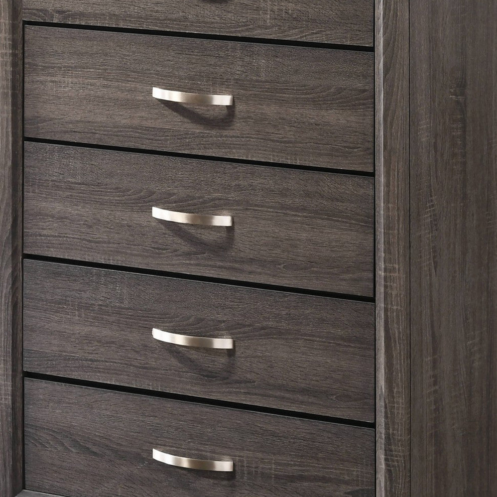 Benzara BM241250 Chest, 5 Storage Drawers and Grain Details, Gray