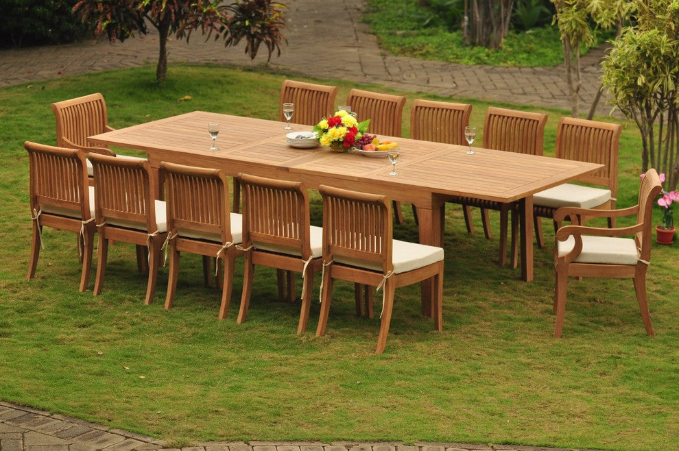 13-Piece Outdoor Teak Dining Set: 122" Rectangle Table, 12 Giva Armless Chairs