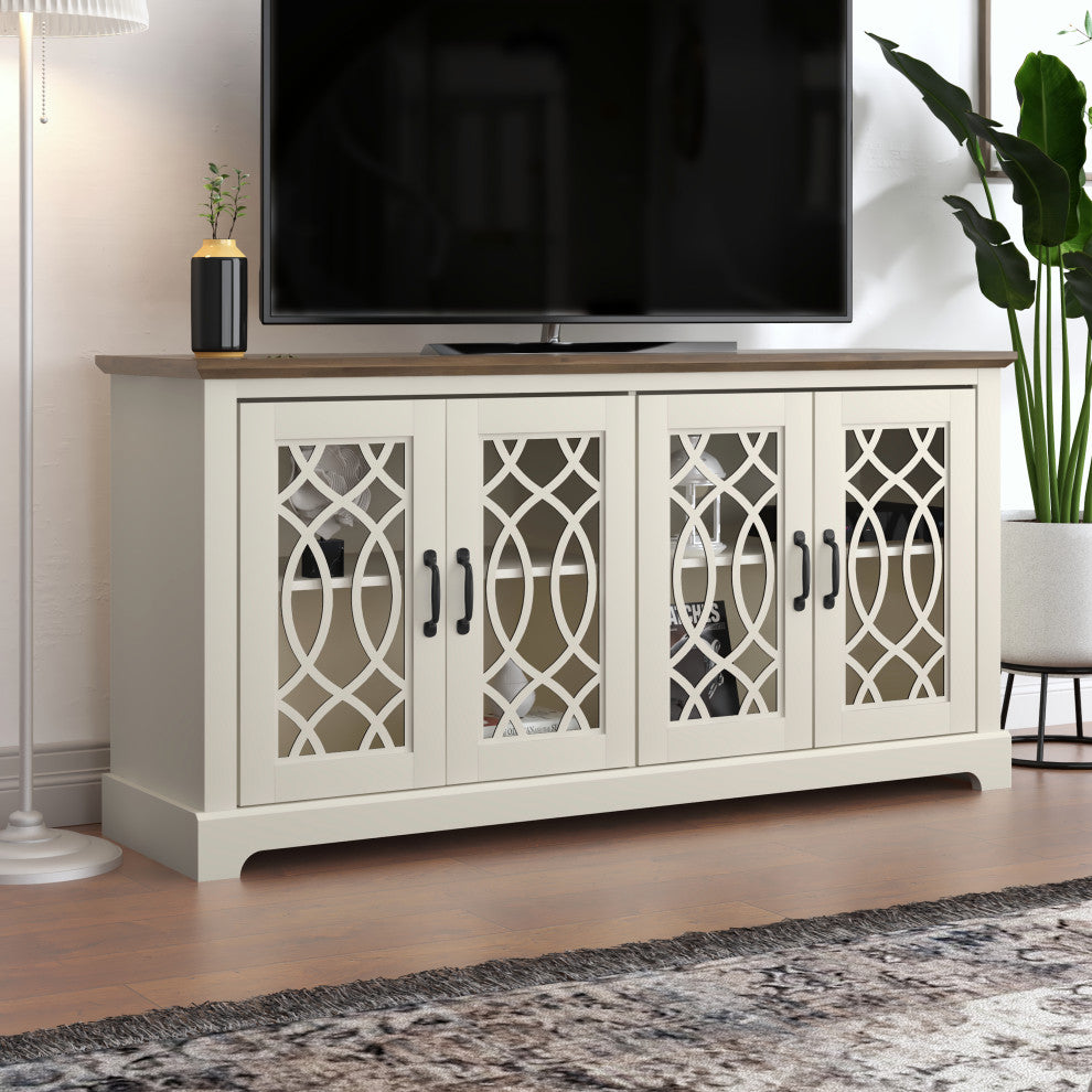 Raccon 59.1 in. TV Stand Fits TV's up to 65 in., Ivory With Knotty Oak