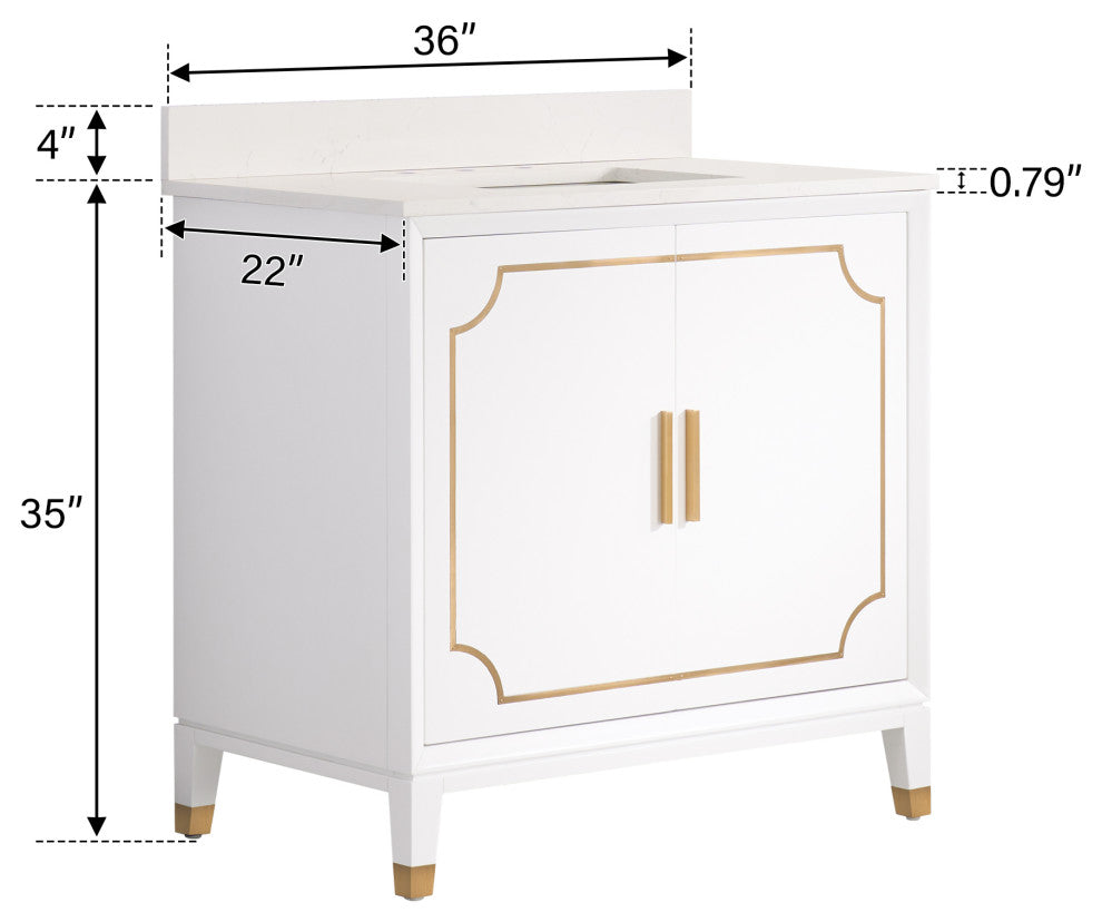 Melody Freestanding Bathroom Vanity with Wall Vanity Mirror and Quartz Top, White, 36"
