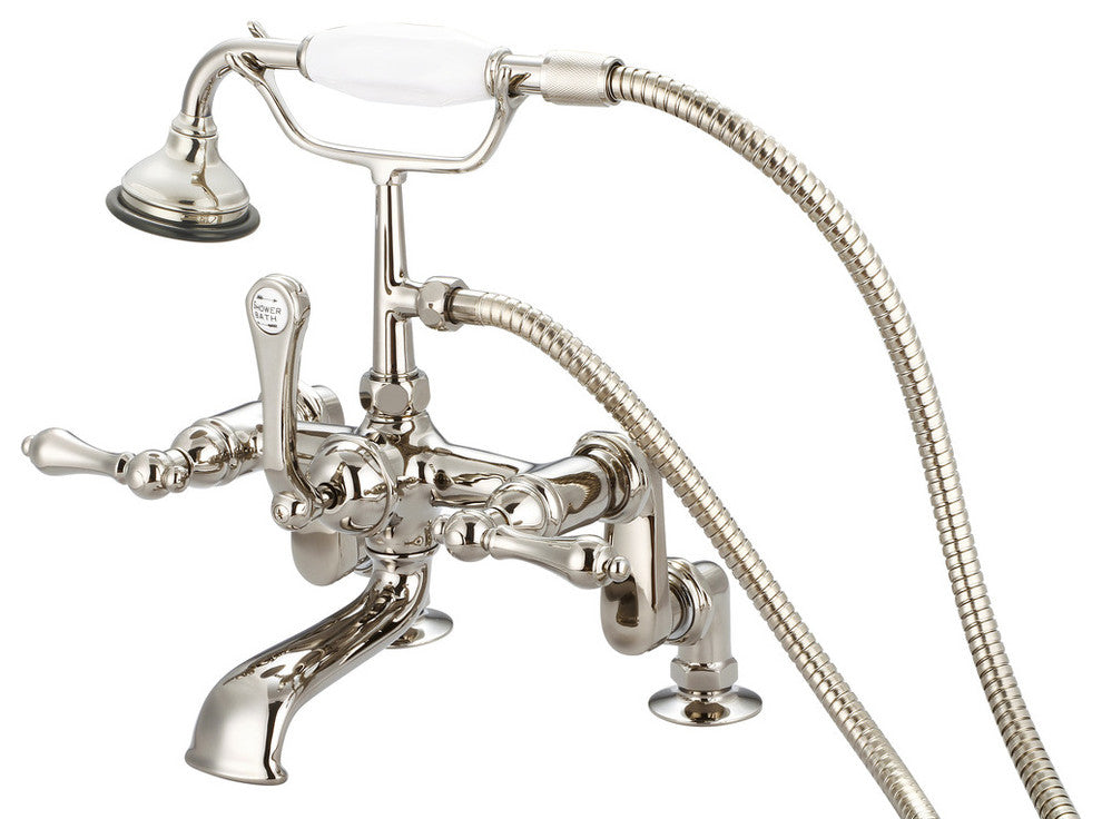Vintage Adjustable Center Deck Mount Tub Faucet w/Handheld Shower, Lever handles