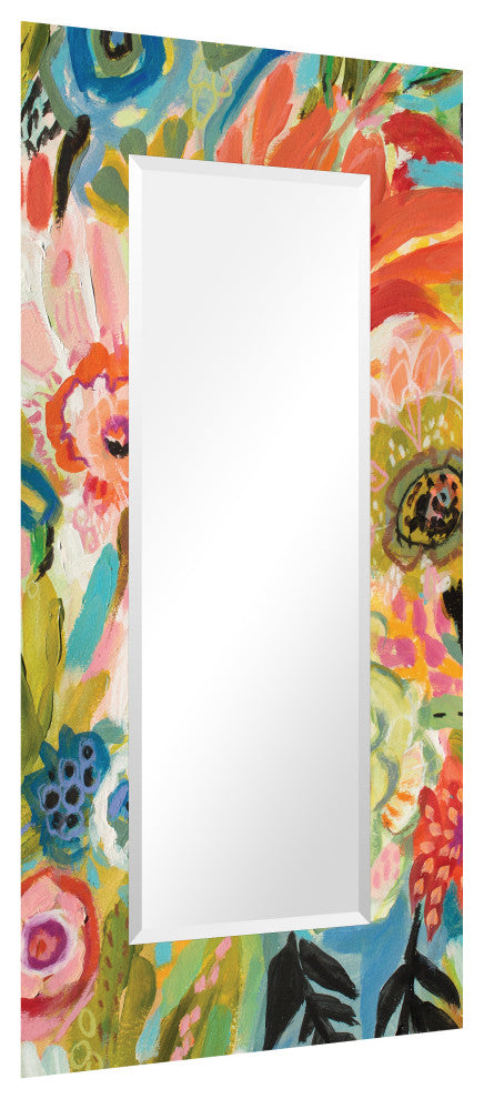 "Secret Garden Floral III" Frameless Reverse Printed Art Glass Mirror, 72" X 36"